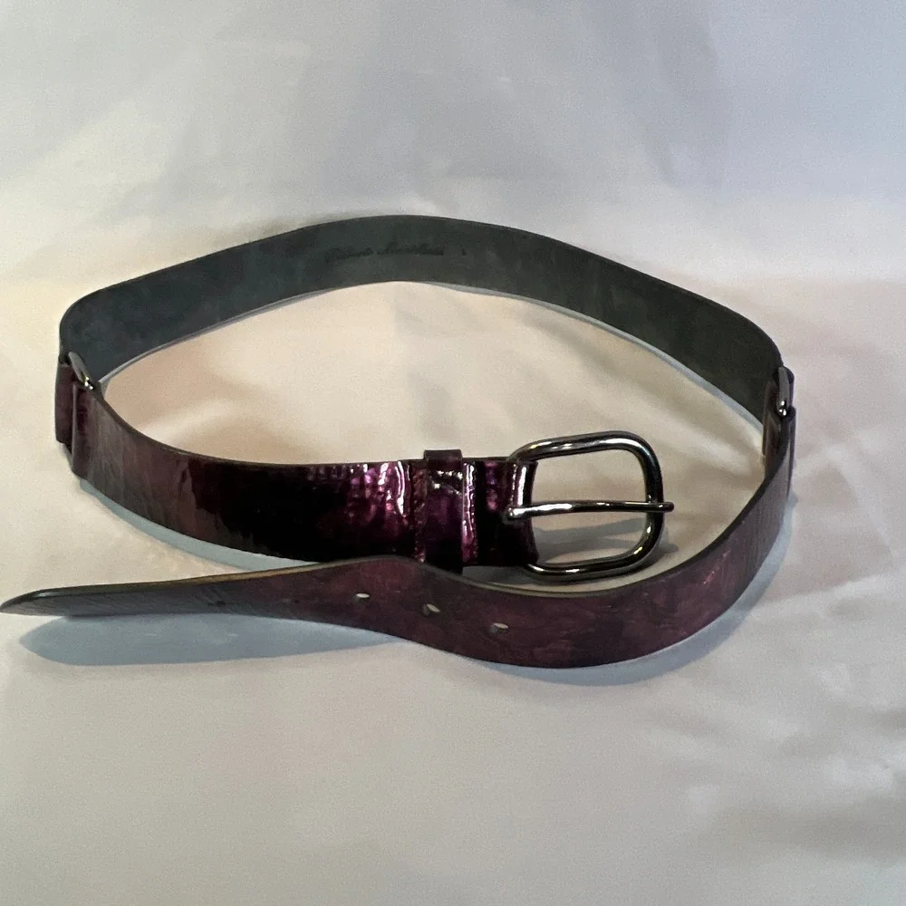 Roberto Mantellassi Belt Womens Large Faux Leather Burgundy Metallic Adjustable